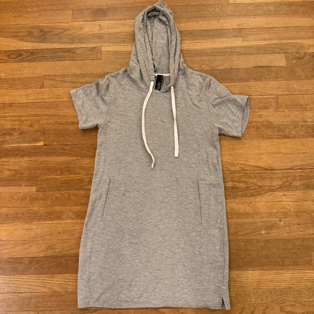 Bobi gray short sleeve hoodie knee length T-shirt dress size medium M
 b49